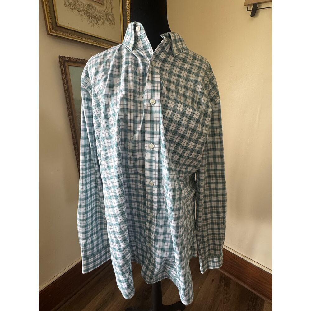 100 Percent Cotton L.L.Bean Green Plaid Button Down Shirt Mens L Regular Fit